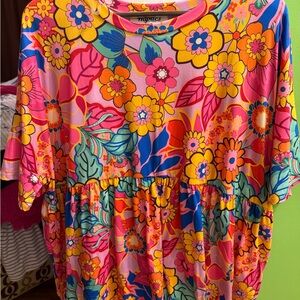 Haptics Bright Floral Pink Short Sleeve Peplum Top